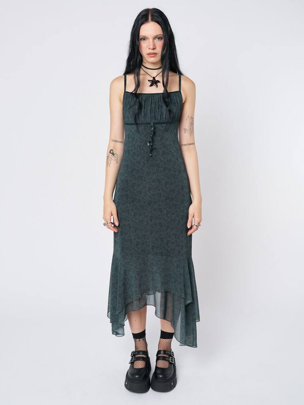 NWT Minga London Mesh Asymmetrical Maxi Dress Size L